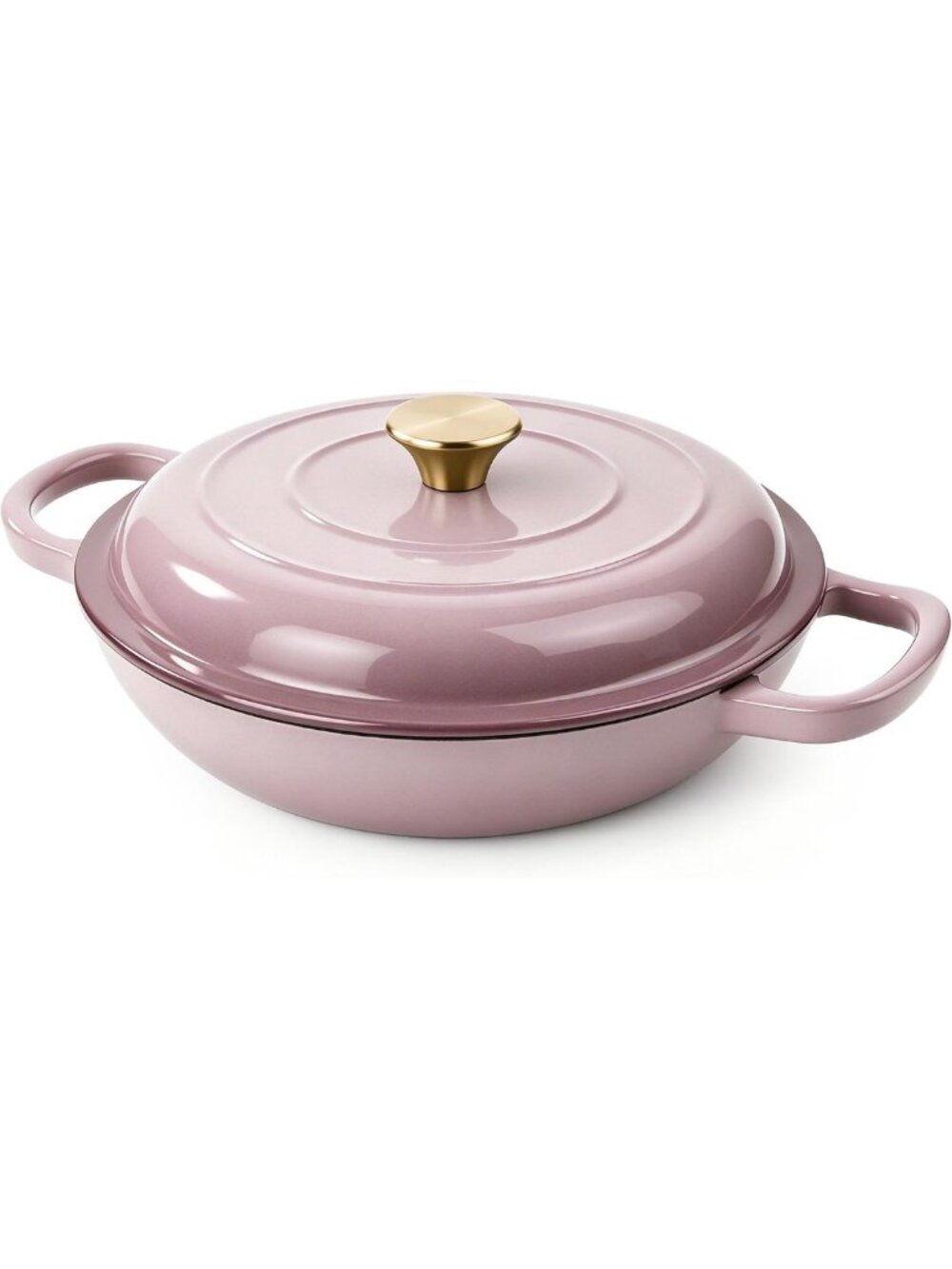 Vintage 3QT Enameled Cast Iron Braiser & Skillet with Lid, Non-Stick Dutch Oven